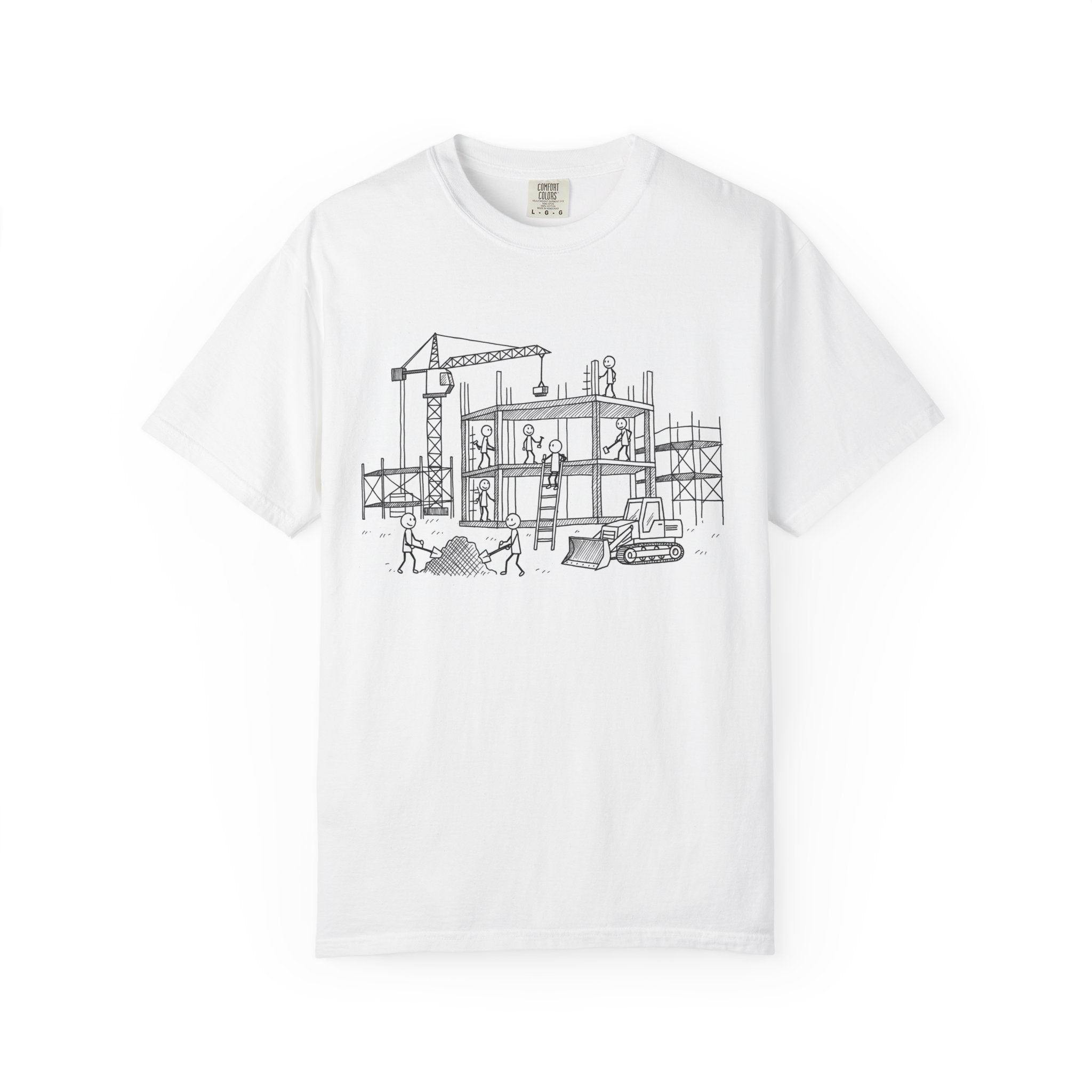 Construction Site Sketch T-Shirt — Architectural Line Art Tee for Builders & Engineers