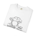Mechanic Workshop Sketch T-Shirt — Car Lift Garage Line Art Tee
